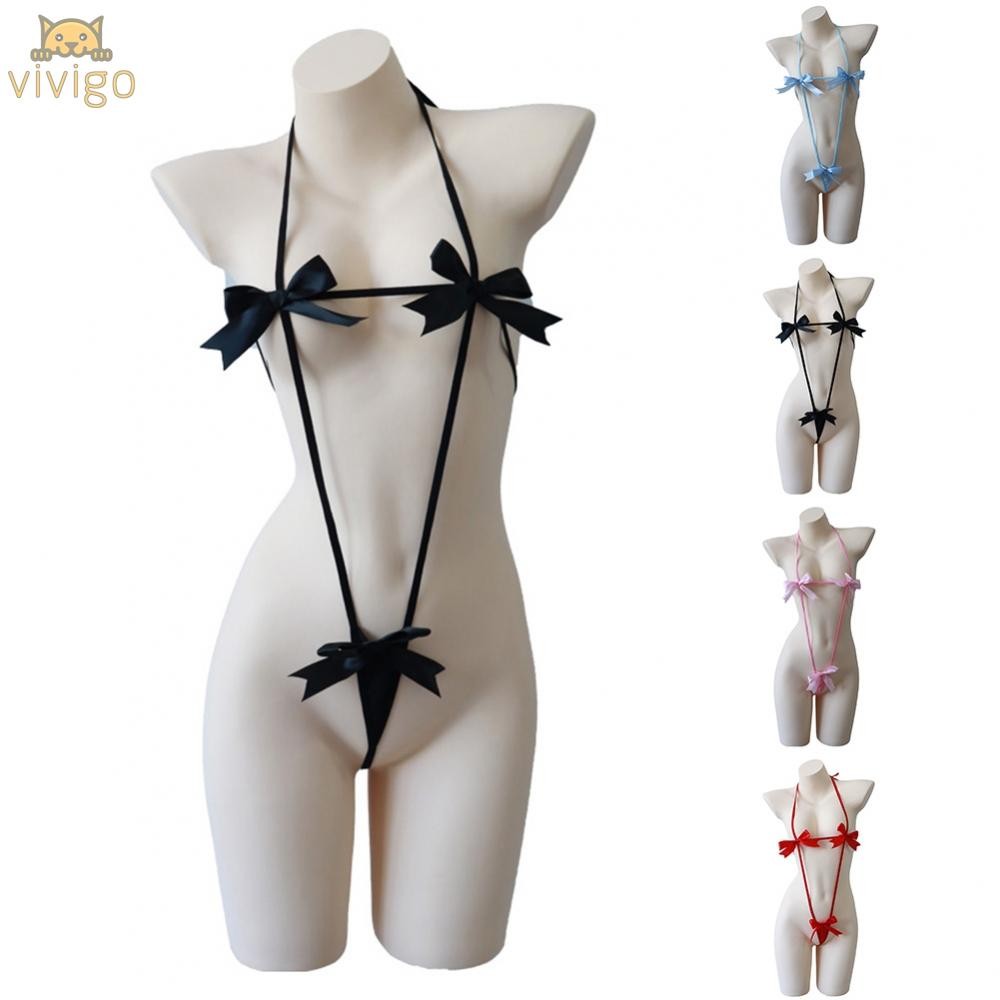 Womens Sexy Lingerie Bow Straps Bikini Adjustable Bodysuit Suspenders Intimates