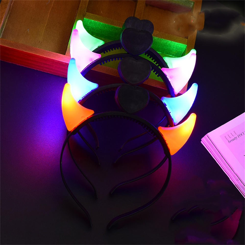 Devil Horns แถบคาดศีรษะ, Led ตลก Devil Horn Light Up Headwear กระพริบผม Hoops ฮาโลวีนปีศาจแต่งตัว PartyChristmas ปีใหม่ Party Decor อุปกรณ์เสริมผม