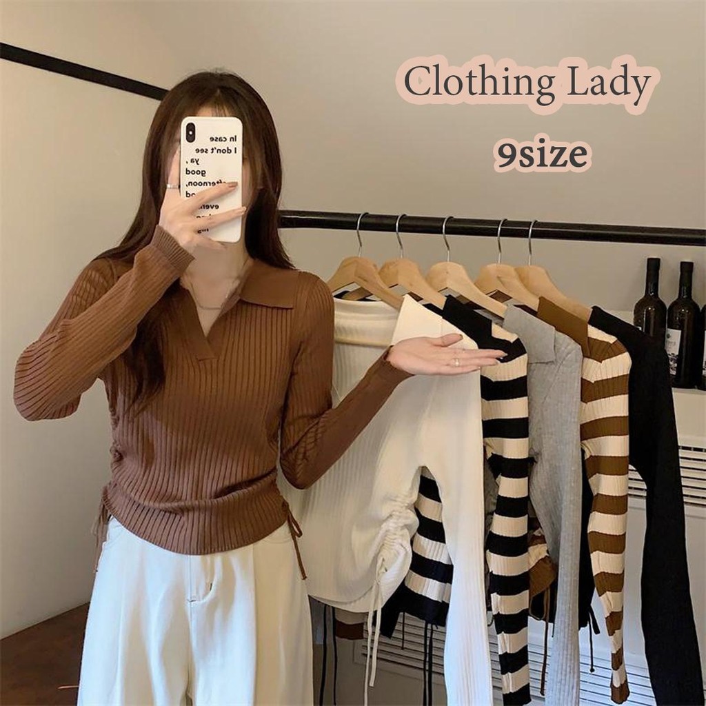 พร้อมส่ง #เสื้อสเวตเตอร์คอปกเสื้อไหมพรม แขนยาว คอปก รูดข้าง ผ้าหนาใส่สบาย#83125-1 Clothing Lady Women