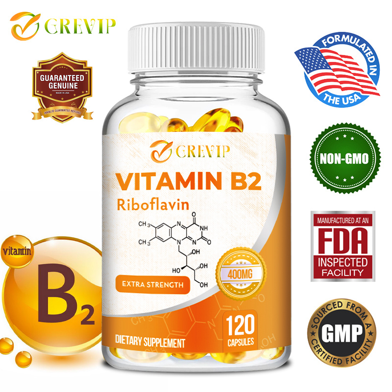 Greep วิตามิน B2 Riboflavin 400 มก./ดับ วิตามิน Essential Daily B ดูดซึมได้ง่าย - รองรับพลังงาน ผิว & เซลล์สุขภาพ - Non-GMO ปราศจากกลูเตน 30/60/120 แคปซูล