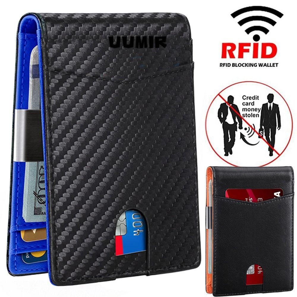 Uumir Mens Slim Wallet, Front Pocket Anti-scan Leather Wallet, Fashion RFID Blocking with Money Clip Slim ID Credit Card Holder for Women Men