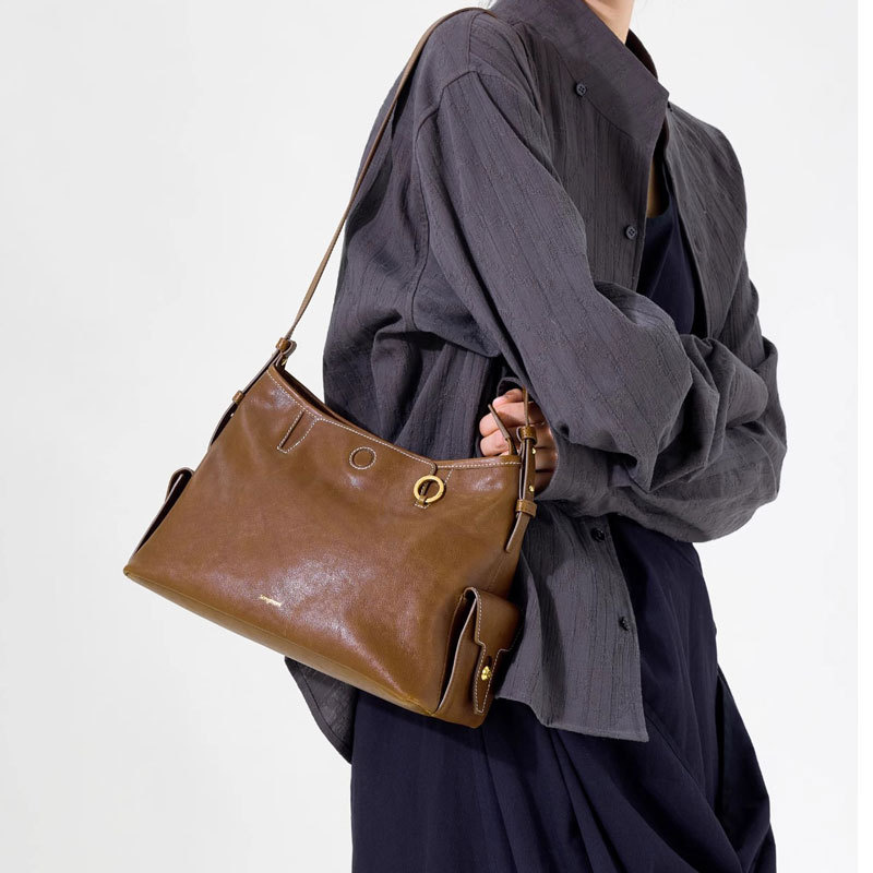 [พร้อมถุงเก็บฝุ่นเดิม] Songmont Yore Hobo Bag กระเป๋าสะพายข้างหนังแท้ฟอกหนังวัวขนาดเล็กหรือขนาดกลางสินค้าใหม่ความจุขนาดใหญ่
