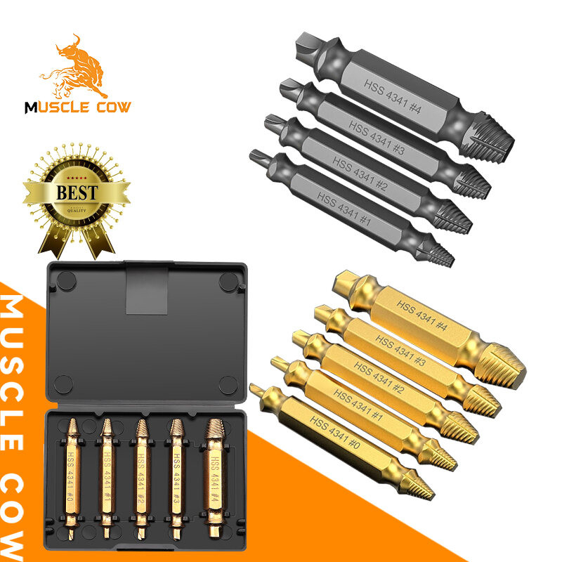 MUSCLE COW ชุดถอนสกรูเกลียวซ้าย 5 ชิ้น พร้อมกล่องอลูมิเนียม ใช้ง่าย ถอดน็อตชำรุดใน 10 วินาที