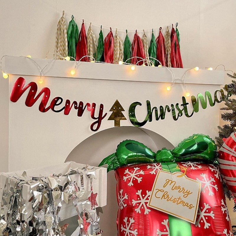 สุขสันต์วันคริสต์มาสแบนเนอร์ Xmas ธงตกแต่งต้นคริสต์มาส Xmas Garland แขวนตกแต่งสําหรับบ้าน Christmas Party