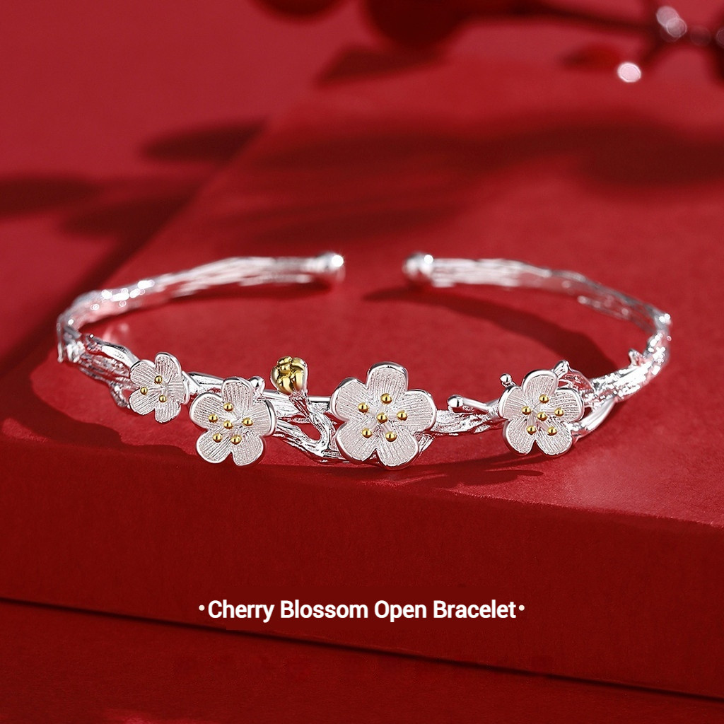 JF Cherry Blossom เปิดสร้อยข้อมือ 999 เงินสเตอร์ลิงหรูหรา Niche Design หญิง High-End เครื่องประดับขอ