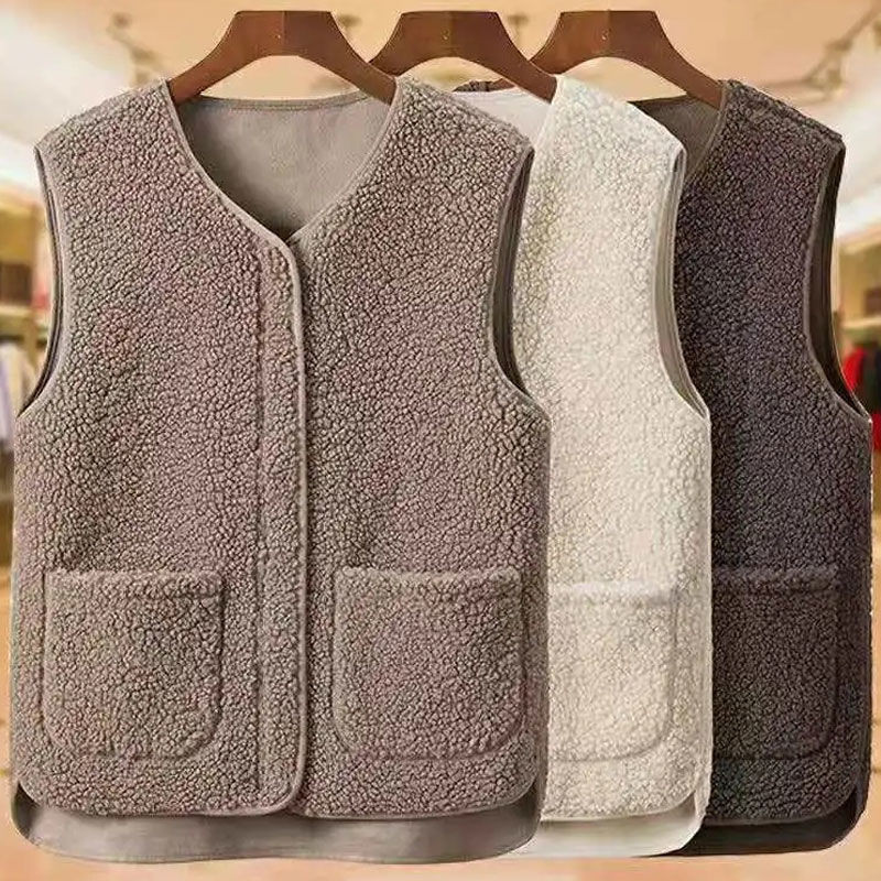 เสื้อกั๊กขนแกะเสื้อกั๊กขนแกะผู้หญิงใส่ด้านนอกแบบชิ้นเดียว2024ใหม่ฤดูใบไม้ร่วงและฤดูหนาวแฟชั่นแฟชั่นสไตล์ตะวันตกใส่ด้านนอก