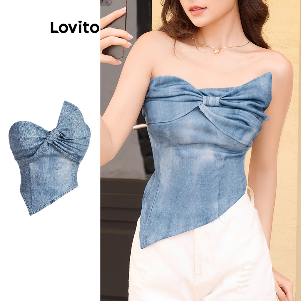 Lovito เสื้อกล้ามผูกโบว์สีพื้นลำลองสำหรับผู้หญิง L104ED983