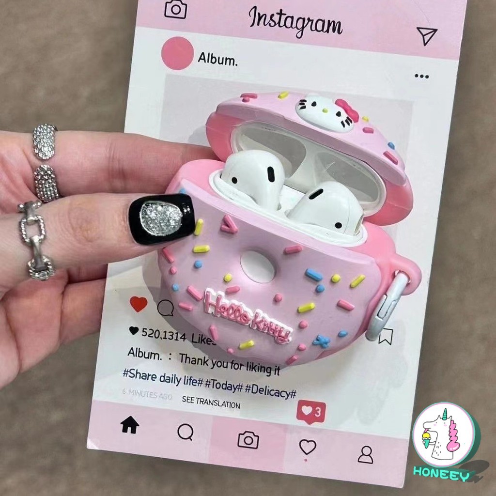 Girly Pink Donuts Hello Kitty เคสหูฟังซิลิโคนสําหรับ Airpods 1 2 3 4 Airpod Pro 2 หูฟังไร้สายบลูทูธ Soft Anti-drop ชุดหูฟังฝาครอบป้องกัน