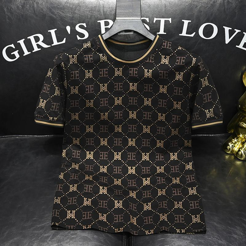 Light Luxury trendy พิมพ์เสื้อยืดแขนสั้นผู้ชาย2024ฤดูร้อนใหม่ลำลองคอกลมแขนสั้น COOL TOP