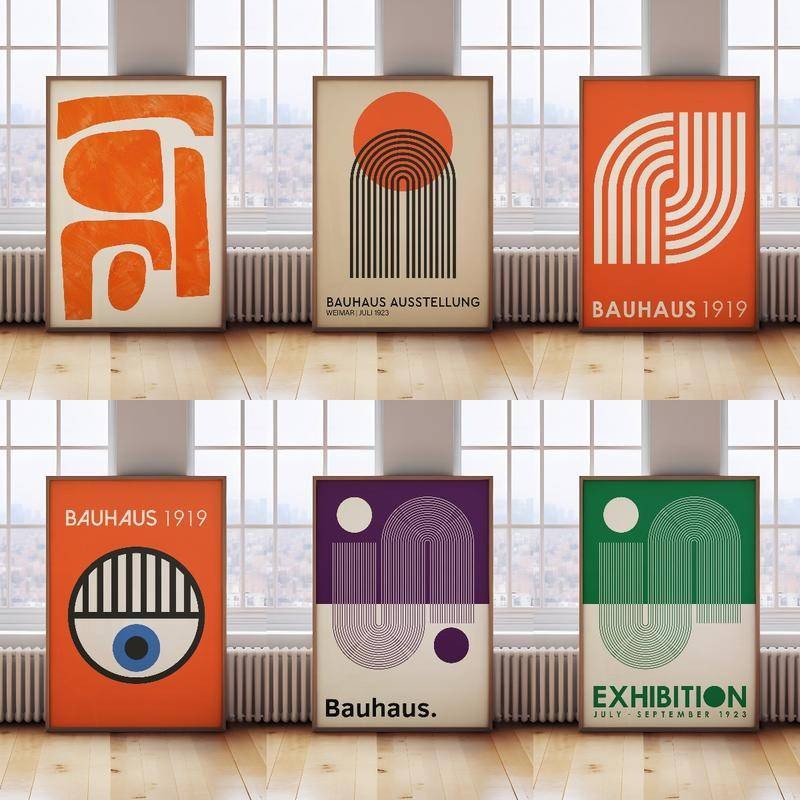 พิมพ์สมัยใหม่ของ Mid Century พิมพ์เรขาคณิต Bauhaus ศิลปะผนังย้อนยุคสีดําและสีขาว โปสเตอร์กราฟิก โปสเตอร์ย้อนยุค ไม่มีผ้าใบศิลปะกรอบ