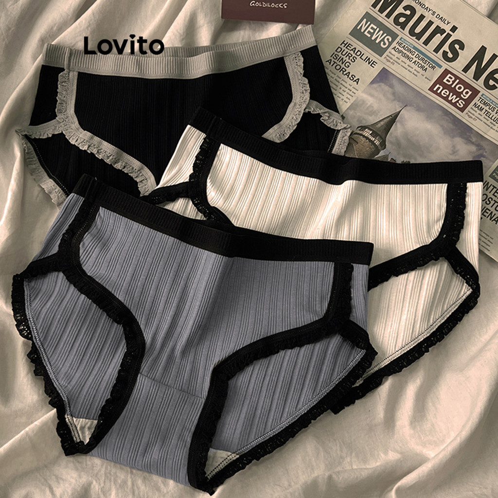 Lovito กางเกงชั้นในผู้หญิง คัลเลอร์บล็อก สีพื้น สไตล์ลำลอง LNA41018