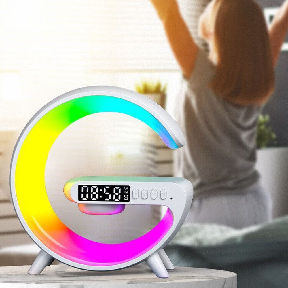 โคมไฟกลางคืนแบบพกพา + นาฬิกาปลุกดิจิตอล + ไฟ LED RGB 10 สี + ลำโพงบลูทูธ G63 + ชาร์จไร้สาย Qi - รูปที่ 6