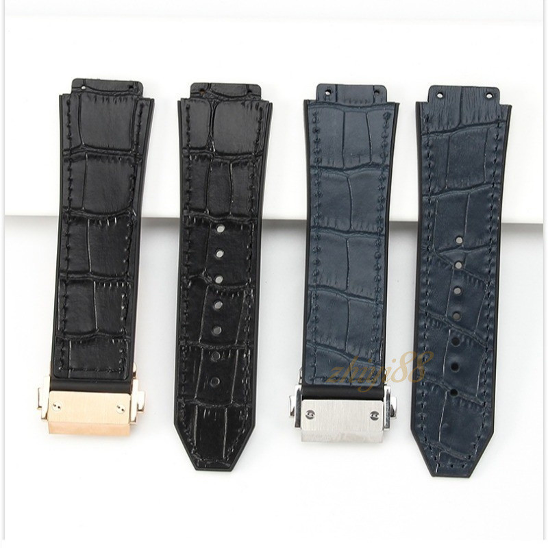สายนาฬิกาหนังแท้ขนาด 19x26 มม. สำหรับ Hublot Big Bang & Classic Fusion - สายซิลิโคนไฮบริดกันน้ำ, สายนาฬิกาหรูหราแบบยูนิเซ็กซ์