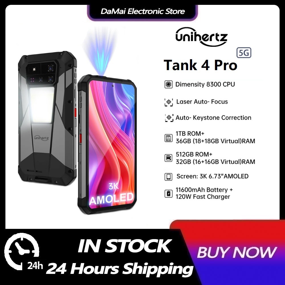 Unihertz Tank 4 Pro 5G โทรศัพท์ที่ทนทานในตัวโปรเจคเตอร์ 720P ขนาด 8300 16GB/18GB RAM 512GB/1TB ROM 3