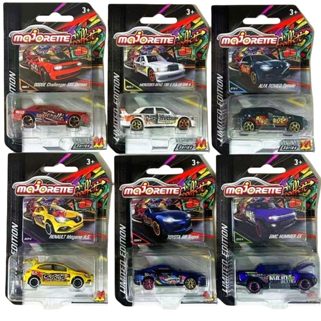 Majorette Graffiti Edition Mercedes-Benz 190E & Alfa Romeo 1:64 รถเหล็กDiecast Duo – Limited Street 