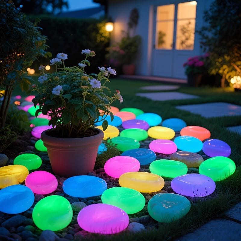 200 ชิ้น Luminous Multi-สีตกแต่งหินพลาสติกทนทานเรซิ่น Pebble สําหรับ Garden Pond Channel Lighting Day Decor Night Light สวนกลางแจ้งภูมิทัศน์ Decor