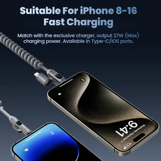 Elough 240W สังกะสีอัลลอยด์ 4 In 1 Digital Spring Fast สายชาร์จ USB A/Type C Charger Wire 2M รองรับ CarPlay Carlife
