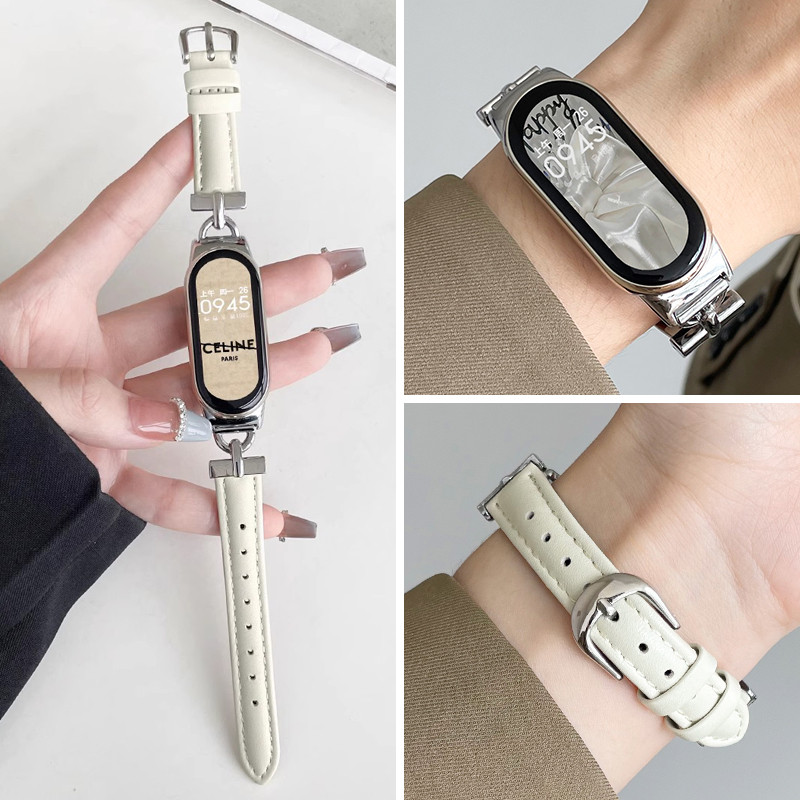 NiSTAR แฟชั่น D-รูปหัวเข็มขัดโลหะสายรัดข้อมือหนังแท้สําหรับ Xiaomi Band 9 8 7 6 5 4 3 NFC,Smart watch สําหรับ Mi Band 9Pro 8Pro 9active 8active/Redmi นาฬิกา 5 4 อุปกรณ์เสริม