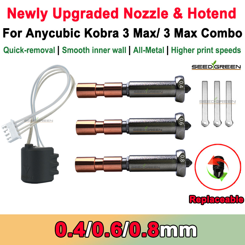 Upgrade Nozzle For Anycubic Kobra 3 Max Hotend Kobra 3 Max Nozzle Throat 0.4mm 0.6mm 0.8mm Replaceab