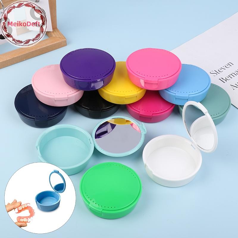 MeikoDeft กล่องเก็บวงกลมพร้อมกระจกจัดฟันกล่องสุขอนามัยฟัน Mouthguard คอนเทนเนอร์สุขอนามัยในช่องปาก TH