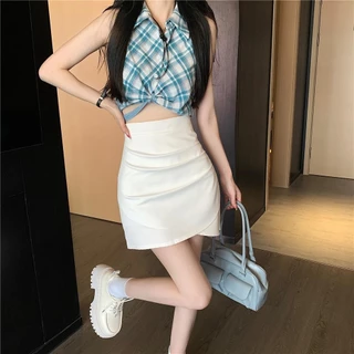 S-6XL กระโปรงสั้นผู้หญิง กระโปรงจีบรอบ ทรงเอ ทรงเข้ารูป กระโปรงทรงเอ ทรงเข้ารูป