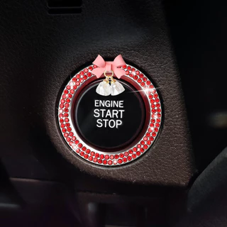 Sparkly Bling Rhinestone โบว์คริสตัลจี้รถ Push Start ปุ่มตกแต่งสําหรับแหวนจุดระเบิดอุปกรณ์ตกแต่งภายในรถยนต์ของขวัญ