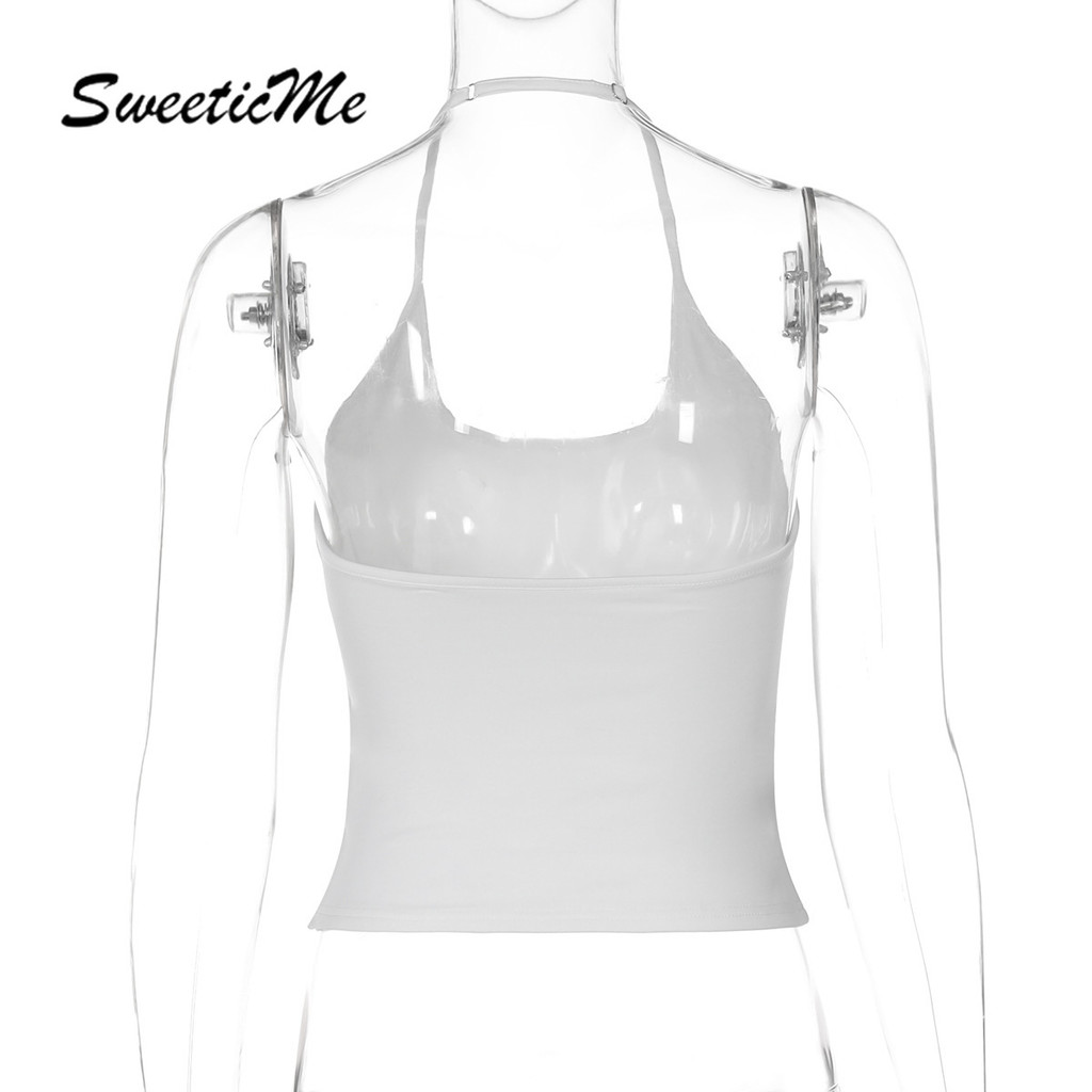 SweeticMe เสื้อ.camisole แบบ.BACKLESS HALTER สไตล์เรียบง่าย ปรับขนาดได้ สำหรับสตรี - รูปที่ 6