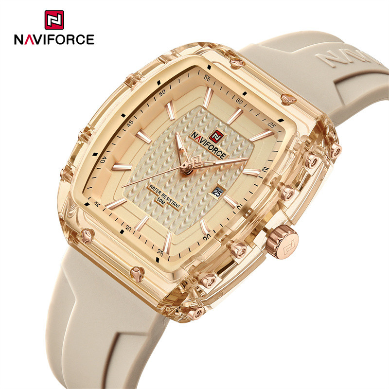 NAVIFORCE NF7124 แฟชั่นสุภาพสตรีนาฬิกาข้อมือควอตซ์สําหรับผู้หญิง 5ATM กันน้ํากันกระแทกนาฬิกาลําลอง