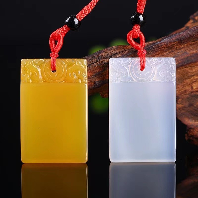 Agate ปลอดภัยไม่มี Matter ยี่ห้อไม่มี Word ยี่ห้อคู่จี้ปลอดภัย Chalcedony จี้สร้อยคอหยกจี้ Square ยี