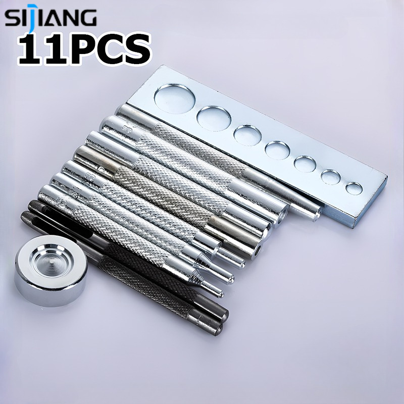 XIJIANG 11 ชิ้น/เซ็ตเหล็ก Snap ปุ่มเครื่องมือติดตั้งหนังแกะสลัก/แสตมป์เครื่องมือสําหรับหัตถกรรม- DIY