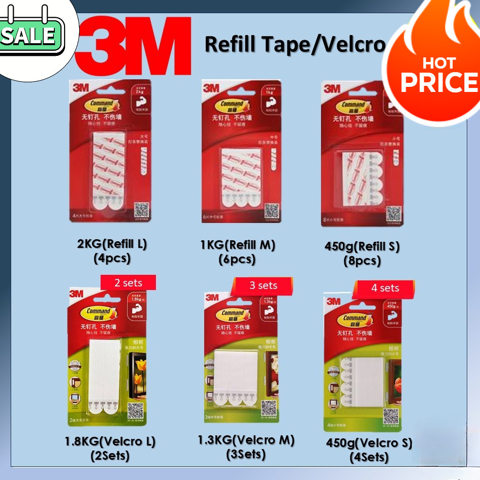Command เทปสองด้าน/3M Refill/3M Command Velcro/เทปกาวไม่ทําเครื่องหมายเล็บฟรีแขวนกรอบรูปสําหรับจอแสดงผลภาพตกแต่งผนัง