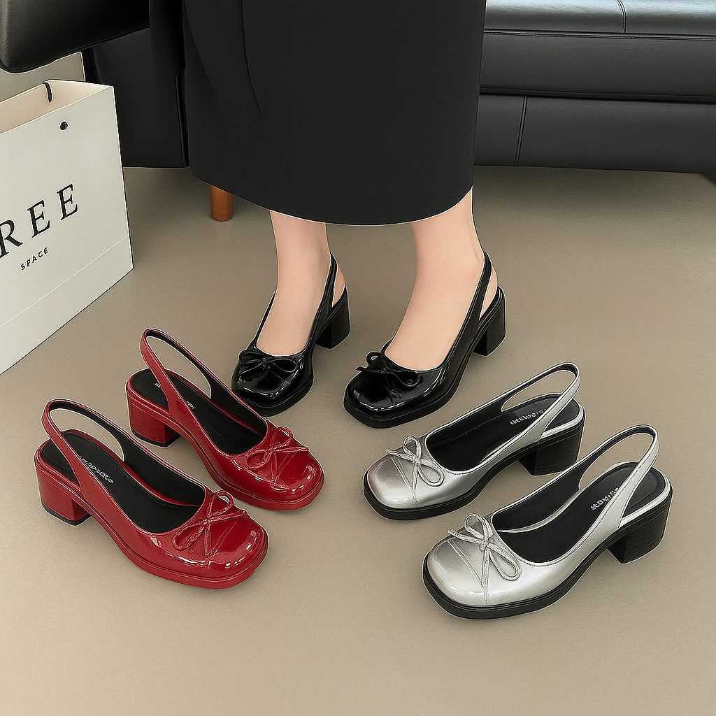 รองเท้าแตะส้นสูง Slingback หัวเหลี่ยม ส้นสูง 5 ซม. หนังแก้ว hottrend SD-888-07