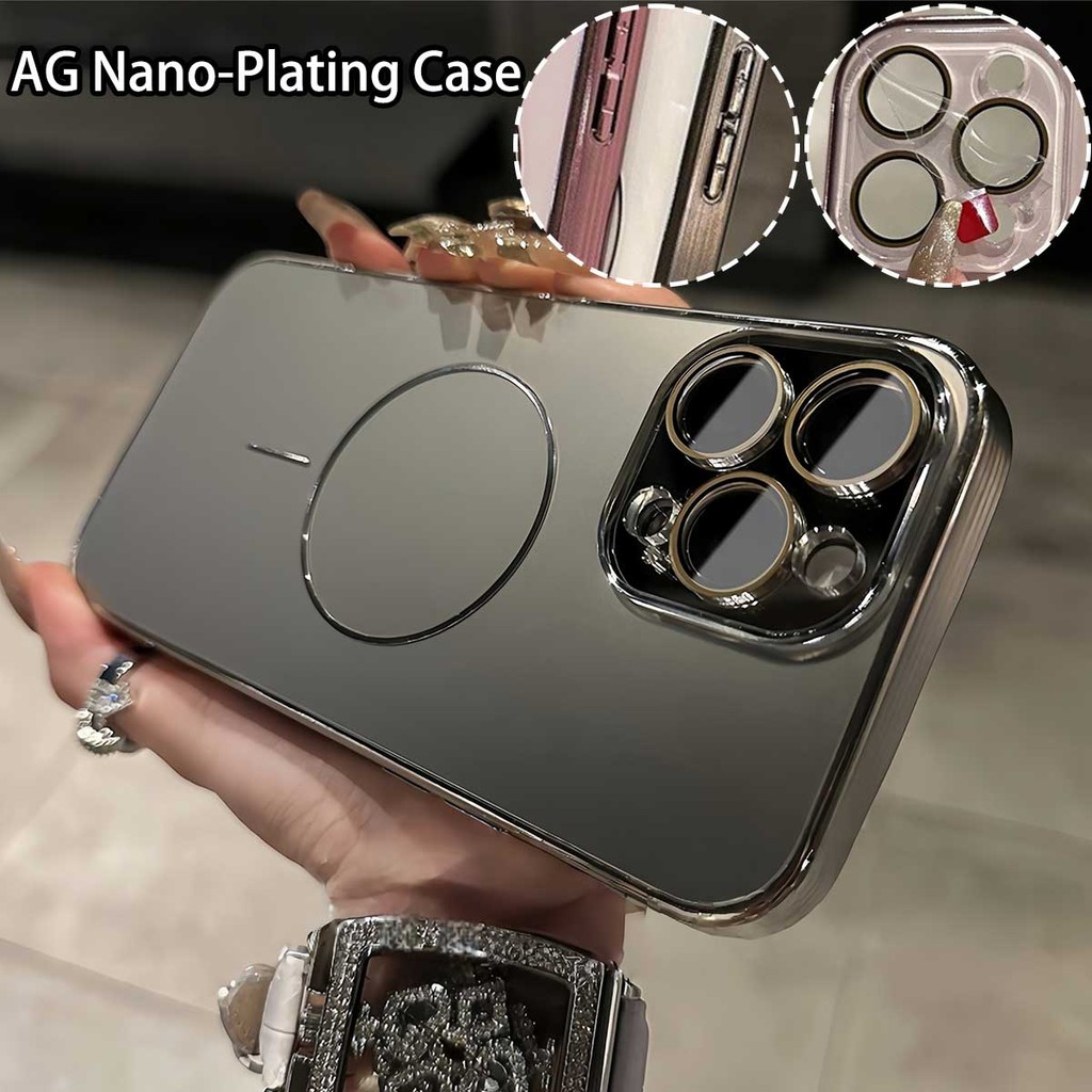 ป้องกันลายนิ้วมือ AG Nano Matte Magnetic Case กล้องเลนส์ป้องกันฟิล์มสําหรับ iPhone 12 13 14 15 16 Pro Max กรณี 14/15 PLUS ล้อมรอบอย่างเต็มที่ Anti-fall กันกระแทกขอบนุ่มฝาครอบ