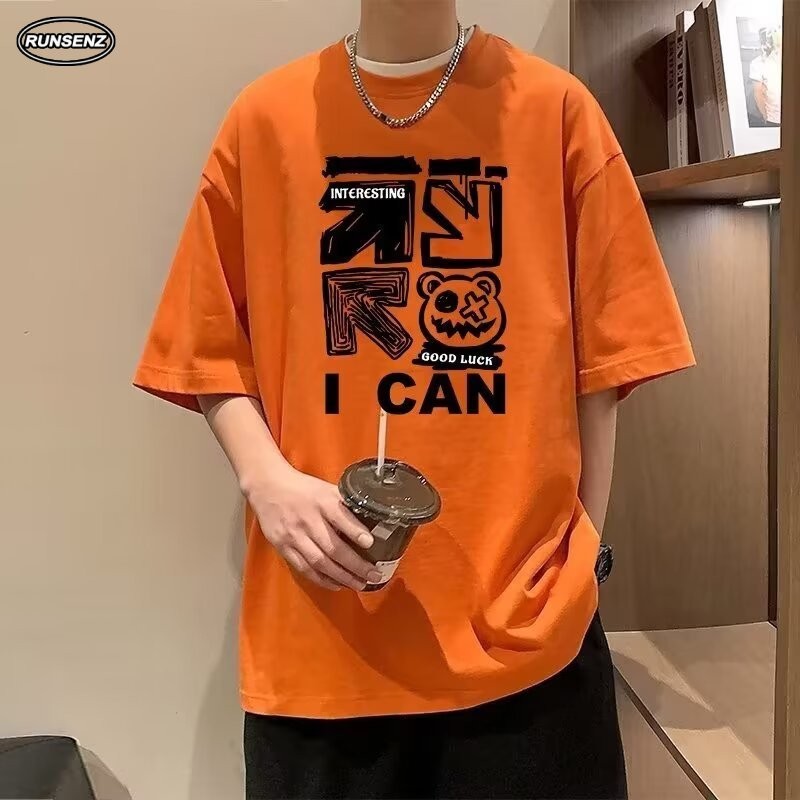 เสื้อยืดเกาหลีสีส้มสำหรับผู้ชาย ออกแบบอินเทรนด์และใส่สบาย มีให้เลือกตั้งแต่ไซส์ M ถึง 8XL