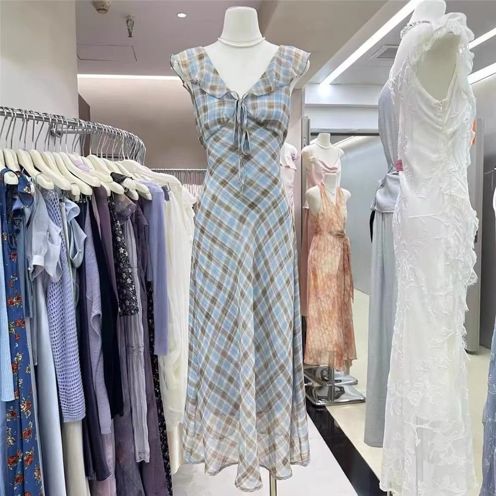 ชุดแฟชั่นฝรั่งเศสรายการสก๊อตสำหรับฤดูร้อนปี 2025 ดีไซน์เพรียวบางและลดอายุ กระโปรงยาวมาพร้อมเสื้อกั๊ก - รูปที่ 5