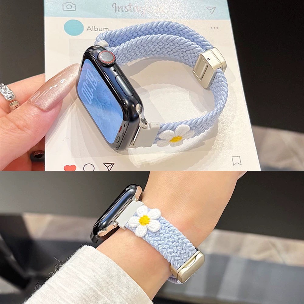 อิน บาง สายถัก ไนลอน แม่เหล็ก 42/41/40/44/45/46/38 มม. สําหรับ แอปเปิล ดู 10 9 8 7 6 2 49 มม. ลายดอกไม้