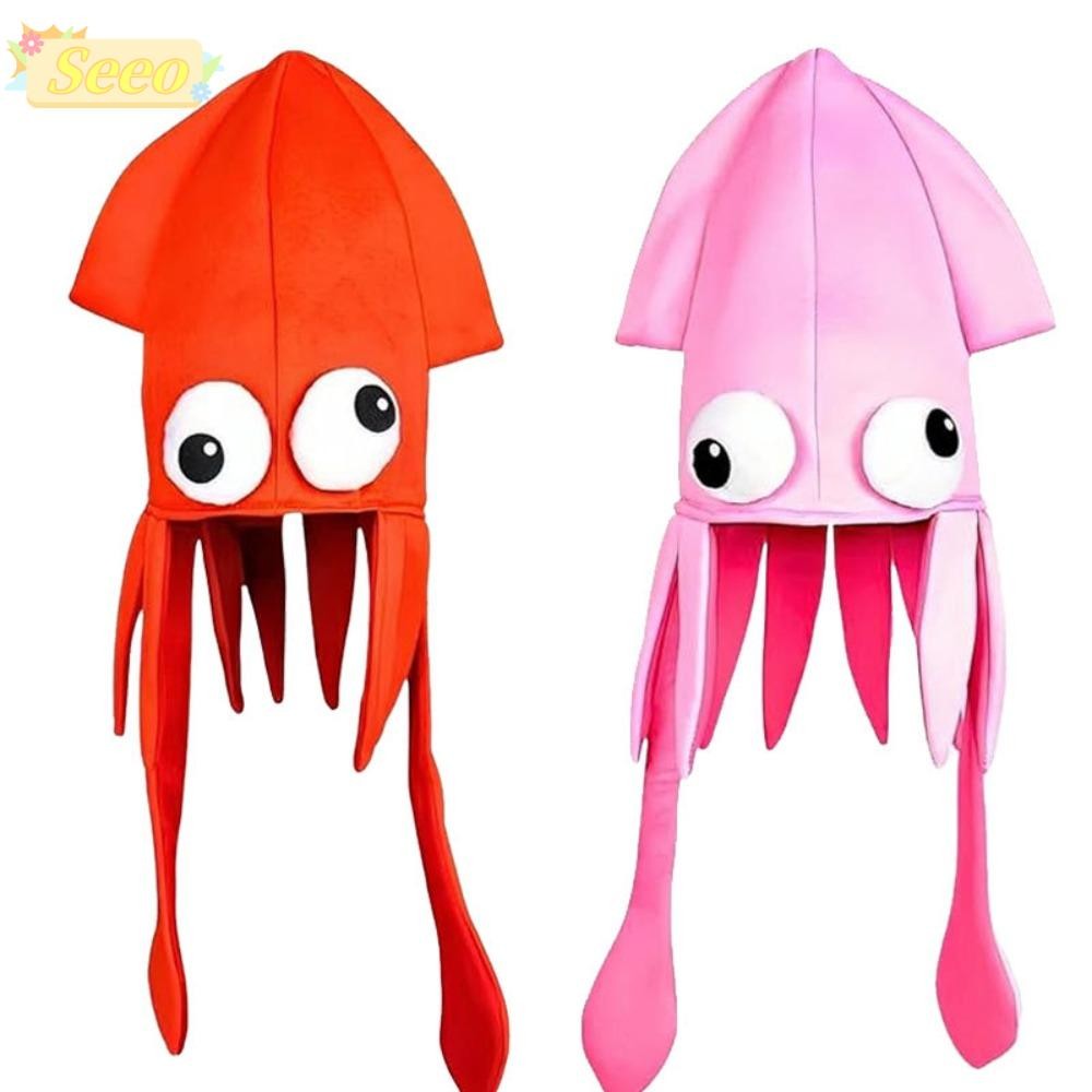 เซโอ หมวกเครื่องแต่งกายฮาโลวีนตลก สีสันสดใส หมวกปลาหมึกสัตว์น่ารัก อุปกรณ์ประกอบฉากถ่ายภาพ ปาร์ตี้