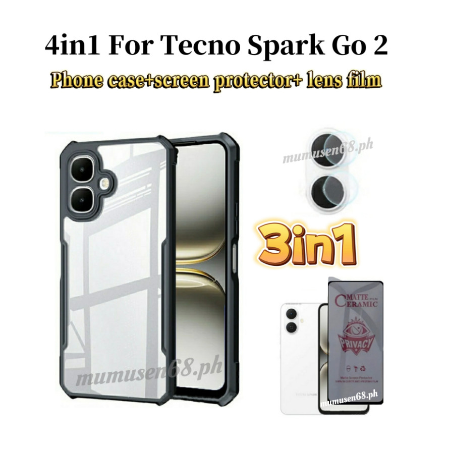 3in1 Tecno Spark Go2 เคสโทรศัพท์กันกระแทกสําหรับ Tecno Spark Go 1 Spark Go2025 ป้องกันหน้าจอและฟิล์ม