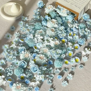 50 ชิ้นสีฟ้าดอกไม้ปลอมชุด Artifical ดอกไม้ผีเสื้อผสมสีสําหรับงานแต่งงานตกแต่งดอกไม้ผนังเค้กพวงหรีดตกแต่ง