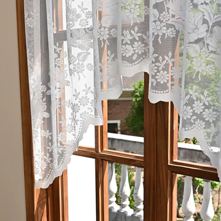 ผ้าม่านครึ่งหน้าต่าง 160*100cm ผ้าม่านสั้น ลูกไม้สีขาว สีขาวตกแต่ง สำหรับตกแต่งบ้าน
