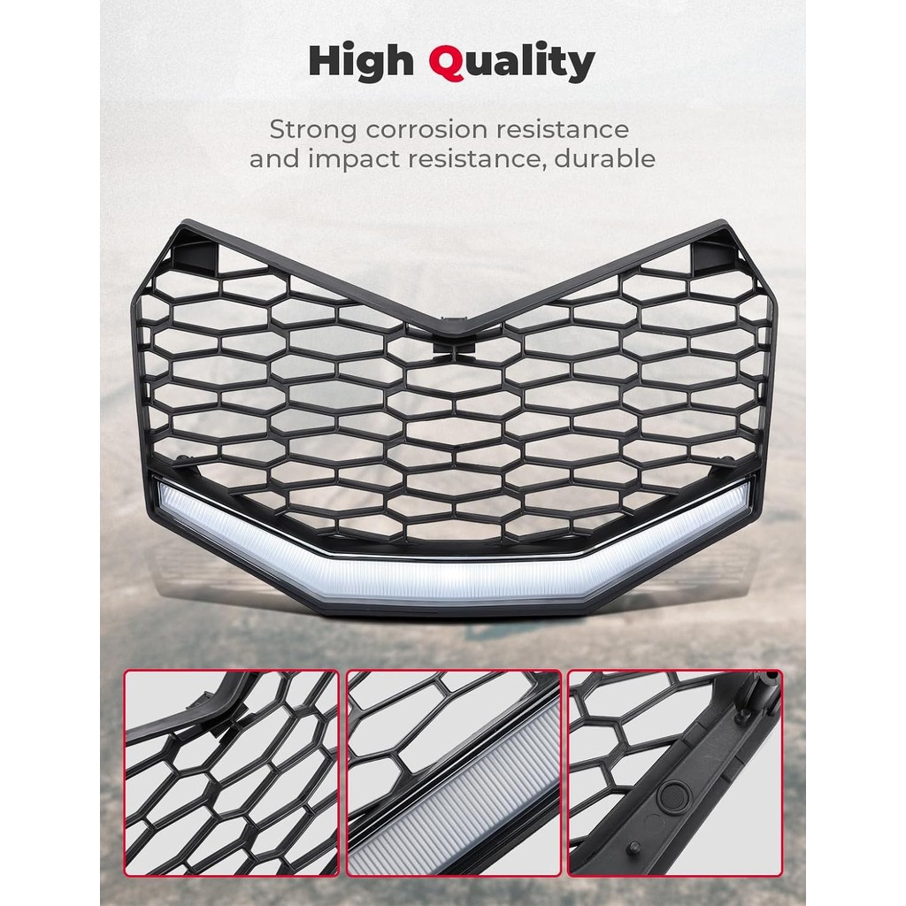 KEMIMOTO X3 ตะแกรงตาข่ายกันชนหน้า,กระจังหน้าอัปเดตพร้อมแถบไฟ LED เข้ากันได้กับ Can-Am Maverick X3 Ma