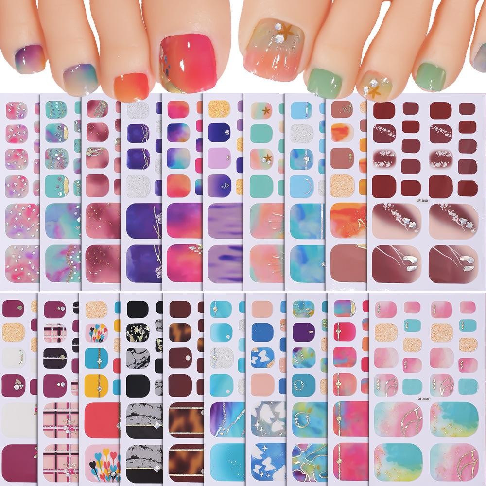 22tips/แผ่น Shiny Dopamine Color Toenail Stickers Nail Nail Nail Nails Waterproof Decor Art Decals I