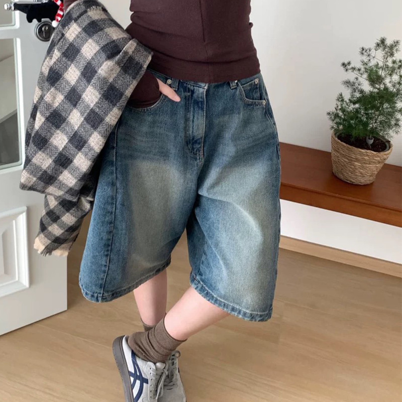 Jin Jing Same Style Street Wash Lazy Casual Cropped Jeans