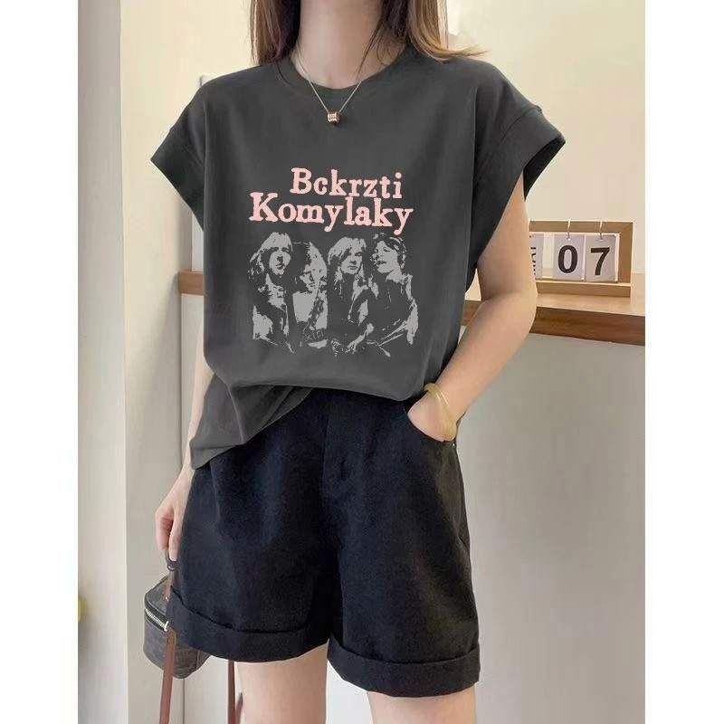 เสื้อเชิ้ตทรงหลวมลำลองแขนกุดสไตล์เกาหลี เสื้อผ้าแฟชั่นไซส์ใหญ่สำหรับสาวอวบ เสื้อยืดผู้หญิงสวยๆ สุดฮิต ลายสกรีนพิมพ์ thumbnail 6