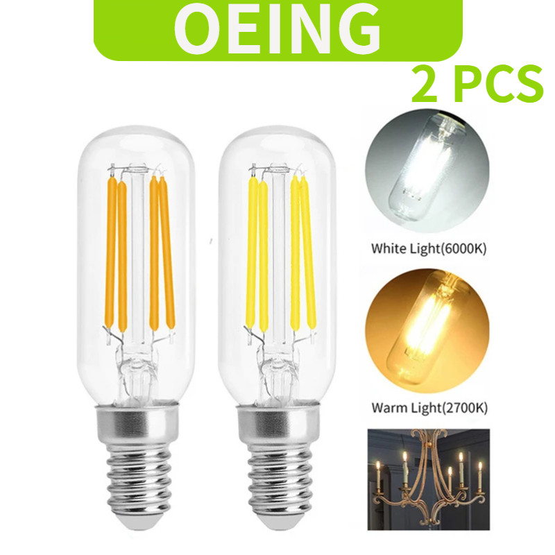 OEING 2 ชิ้น Edison LED Retro Filament หลอดไฟ E14 2 วัตต์ 4 วัตต์ T25 แสงสีขาว 6000 พัน Neutral Light 4000 พันแสงอบอุ่น 3000 พัน