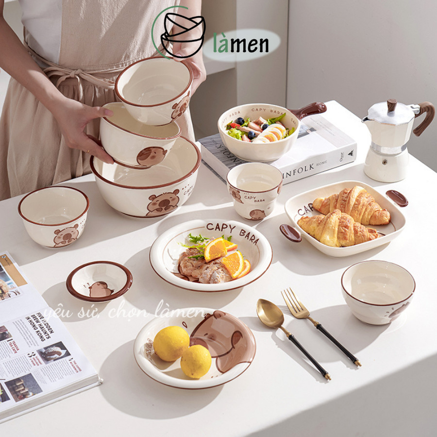 ชามกระเบื้อง Capybara น่ารัก ชามข้าว ชามชา ถ้วยและจานน่ารัก SET016