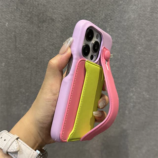กระเป๋าสตางค์แฟชั่นใส่บัตรเครดิตฝาหลังสําหรับ iPhone 13 12 11 14 15 16 Pro Max Plus สายรัดข้อมือหนัง PU นุ่ม