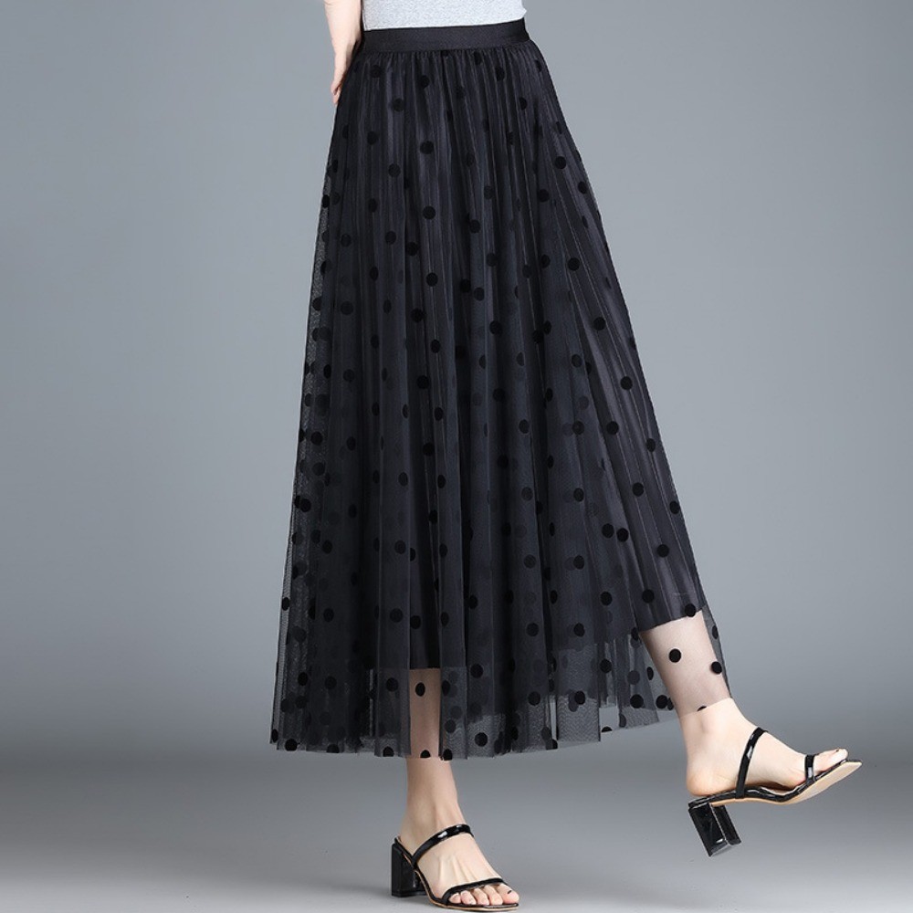 กระโปรง Tulle ลายจุดสำหรับผู้หญิง แบบ A-line ทรงกลาง มีเอวด้านบนยืดได้ พร้อมขอบกระโปรงกว้าง QT2671 — صورة 7