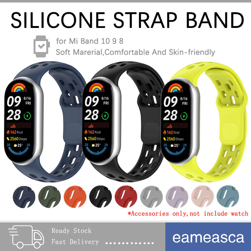 สายซิลิโคนกีฬาอ่อน for Xiaomi Mi Band 10 9 8 สมาร์ทวัช แถนยางเปลี่ยน สายนาฬิกาล้างทำความสะอาดได้ for Miband 10 9 8 NFC