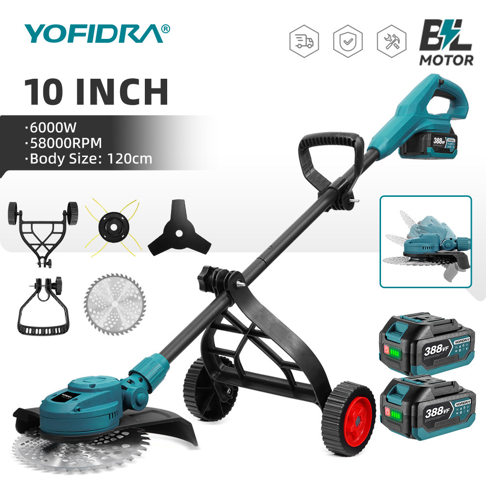 YOFIDRA 10 นิ้ว 6000W เครื่องตัดหญ้าไฟฟ้าแบบไม่มีแปรง 58000RPM สวนพับเครื่องตัดหญ้าสวนเครื่องมือสําหรับ Makita 18V แบตเตอรี่ Pin
